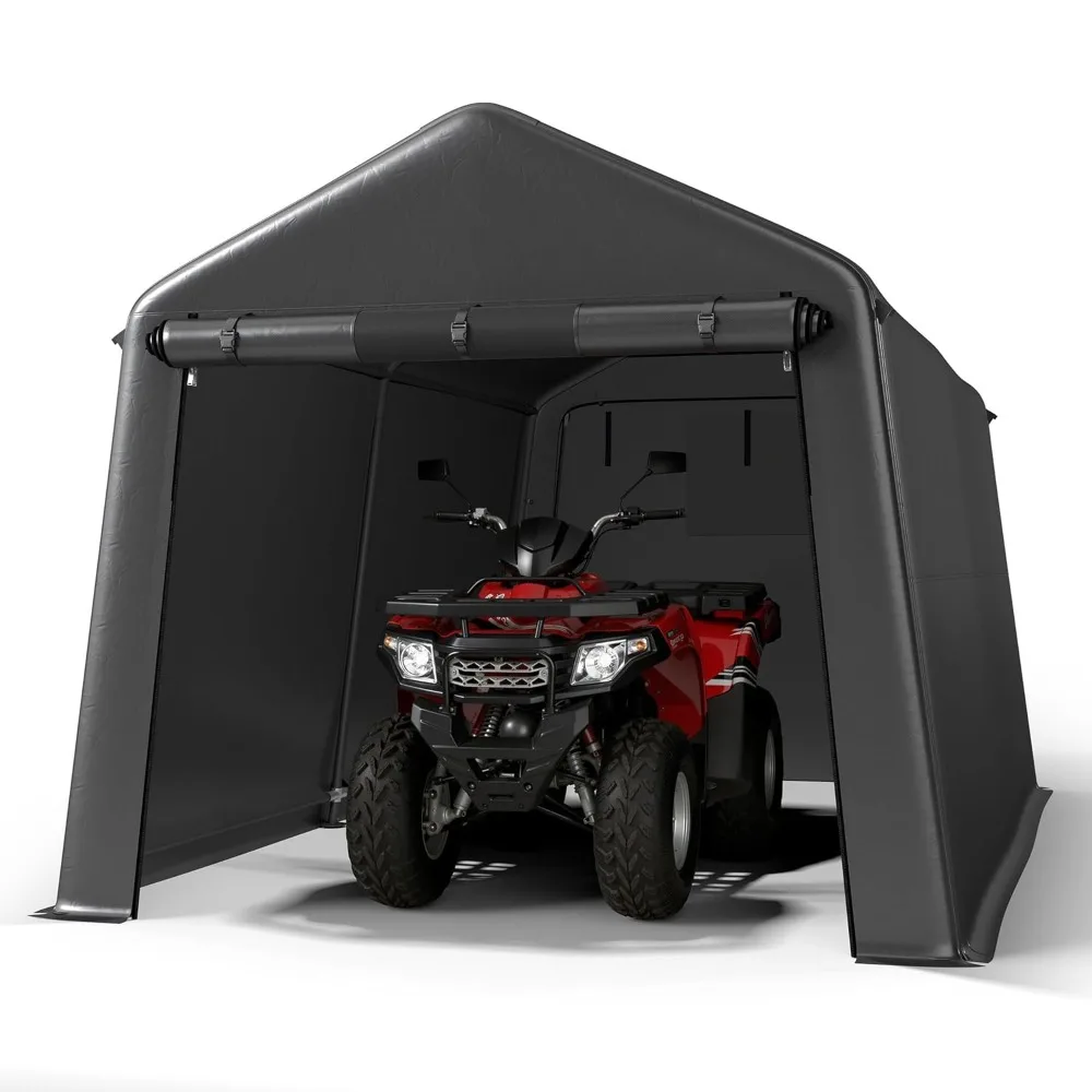 

Outdoor 7x12 ft Steel Metal Carport Shelter for Motorcycle, ATV & Garden Tools, Waterproof with 2 Roll-Up Doors, Customized