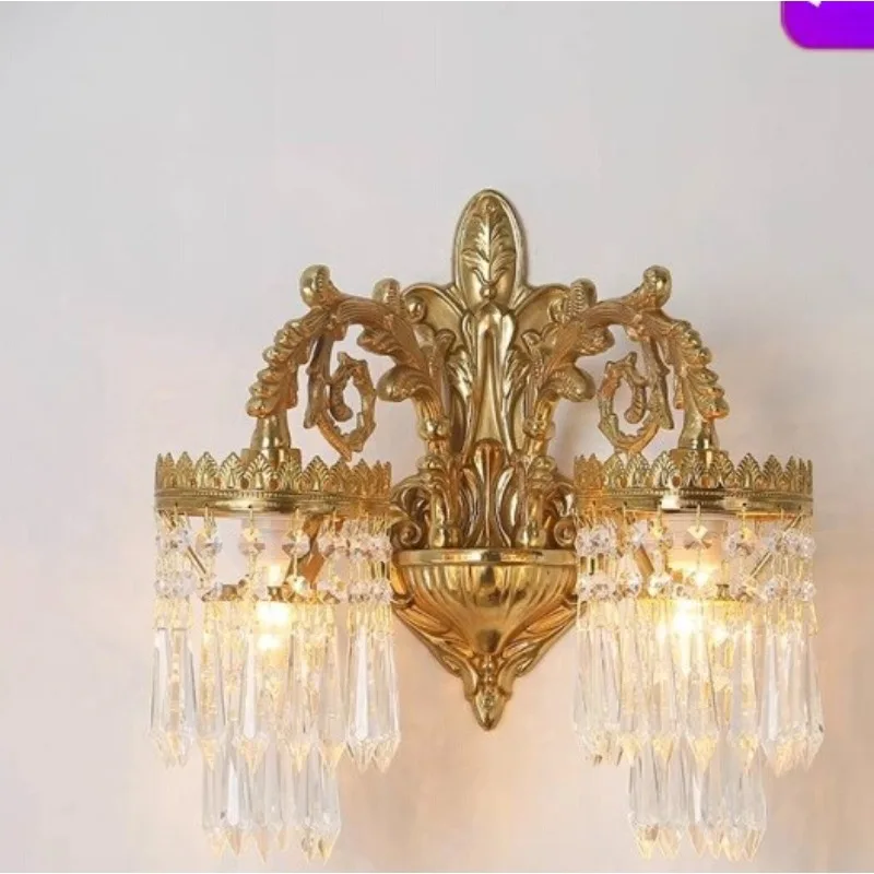 مصباح جداري لغرفة المعيشة من النحاس بالكامل الأوروبي، جدار خلفية لغرفة النوم من الكريستال الفرنسي، مصباح جداري على الدرج بجانب السرير، ممر أمامي #1