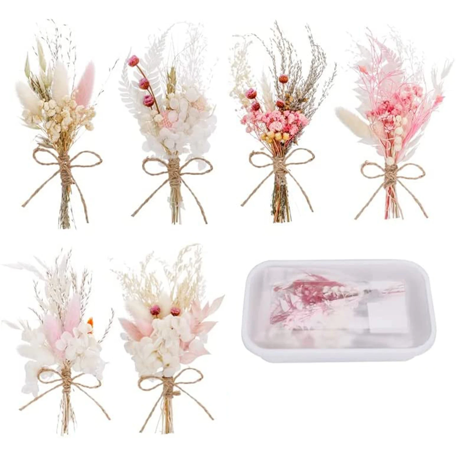 

6Pcs/box Mini Dried Bouquets,Dry Rabbit Tails Bouquets for Crafts DIY Picture Frames Scrapbooking Wedding Boho Table Decoration