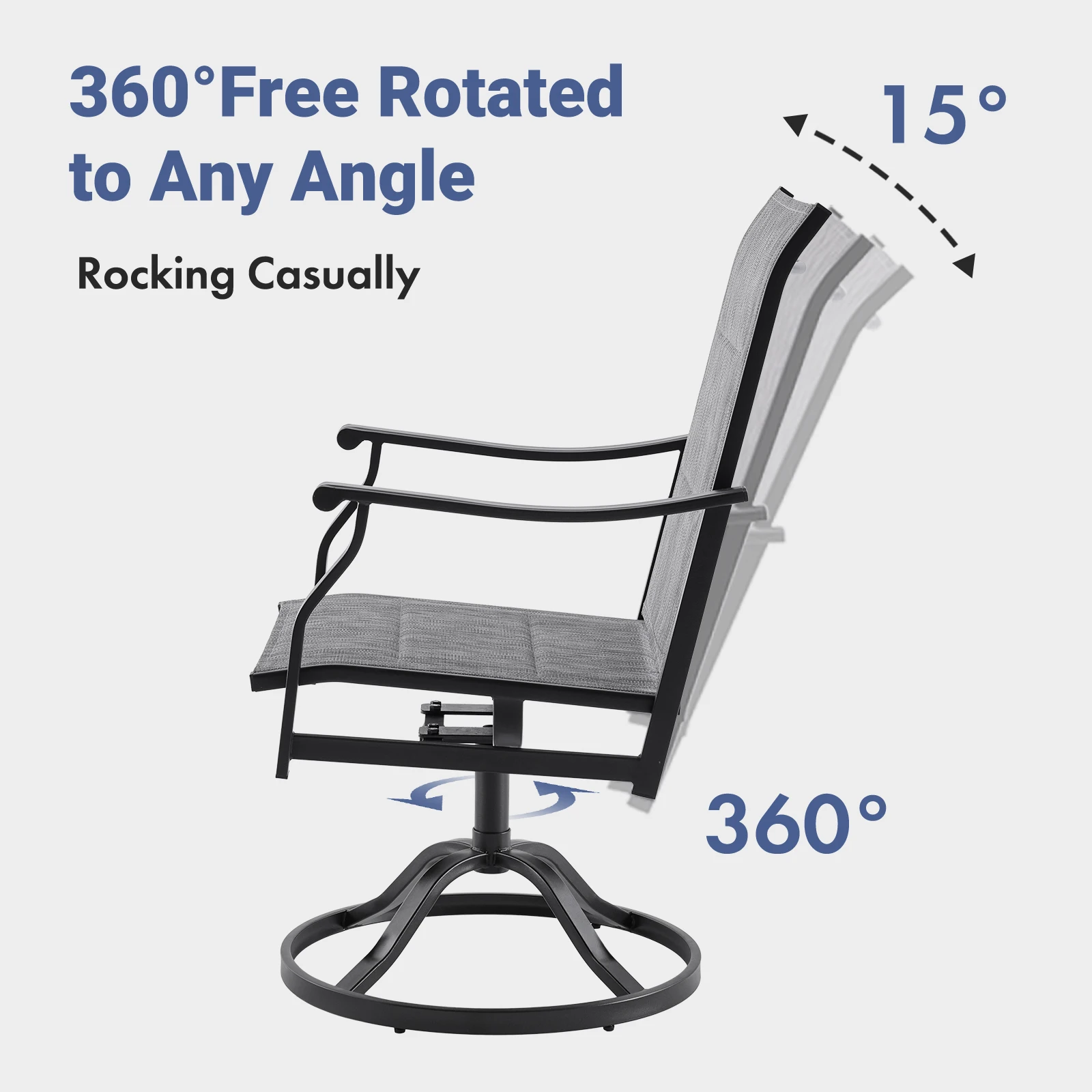 Farini 360° Swivel Outdoor Dining Chairs Set of 2, Patio Metal Paded Armchair with Textilene Fabric, All-Weather Resistant