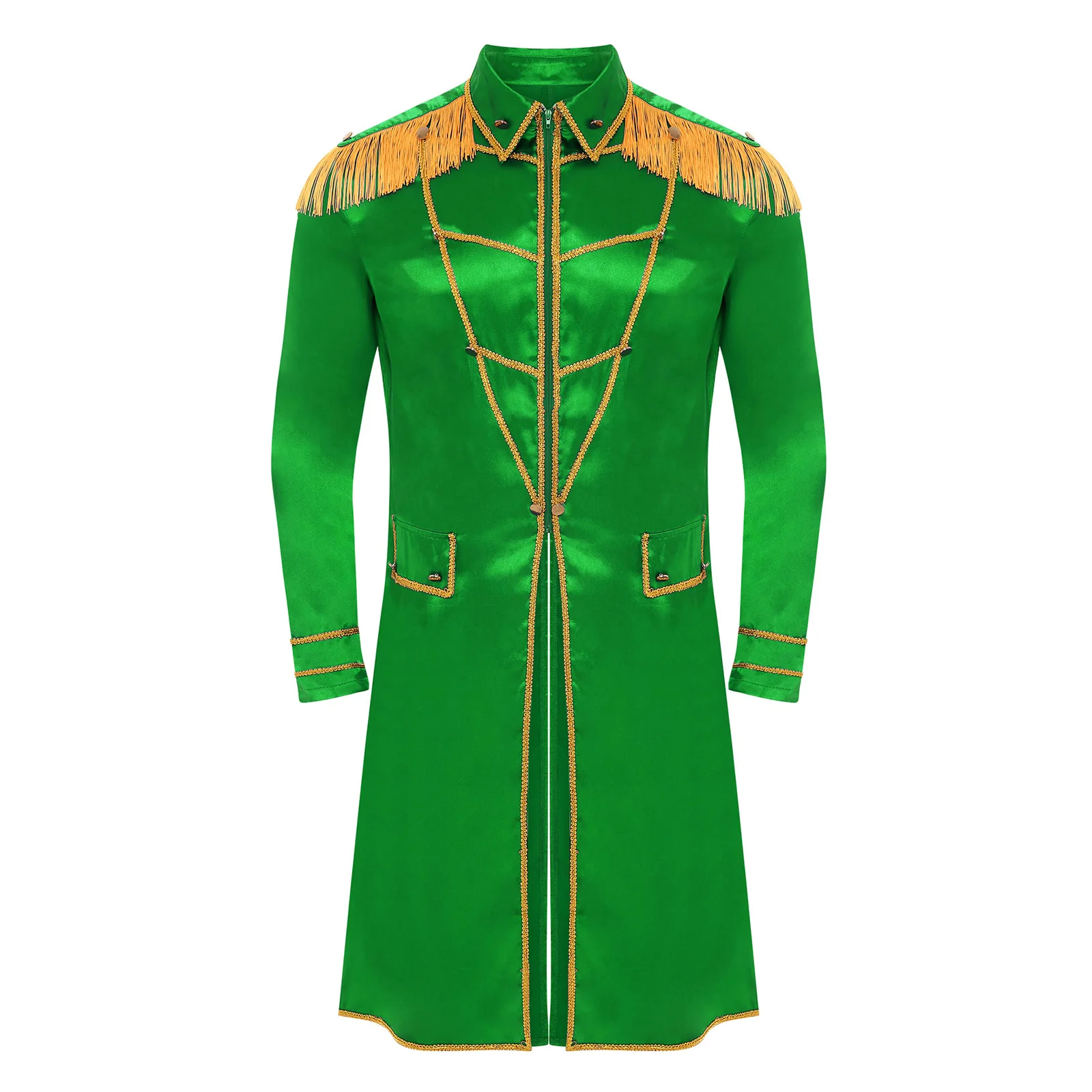 Abrigo Medieval renacentista para hombre, disfraces Steampunk de Halloween, hombreras con flecos de manga larga, chaquetas con cola dorada, prendas de vestir exteriores