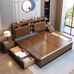 2solid wood bed, 1.8m and 1.5m double bed, economy gold wire sandalwood furniture, master bedroom, storage, wedding bed