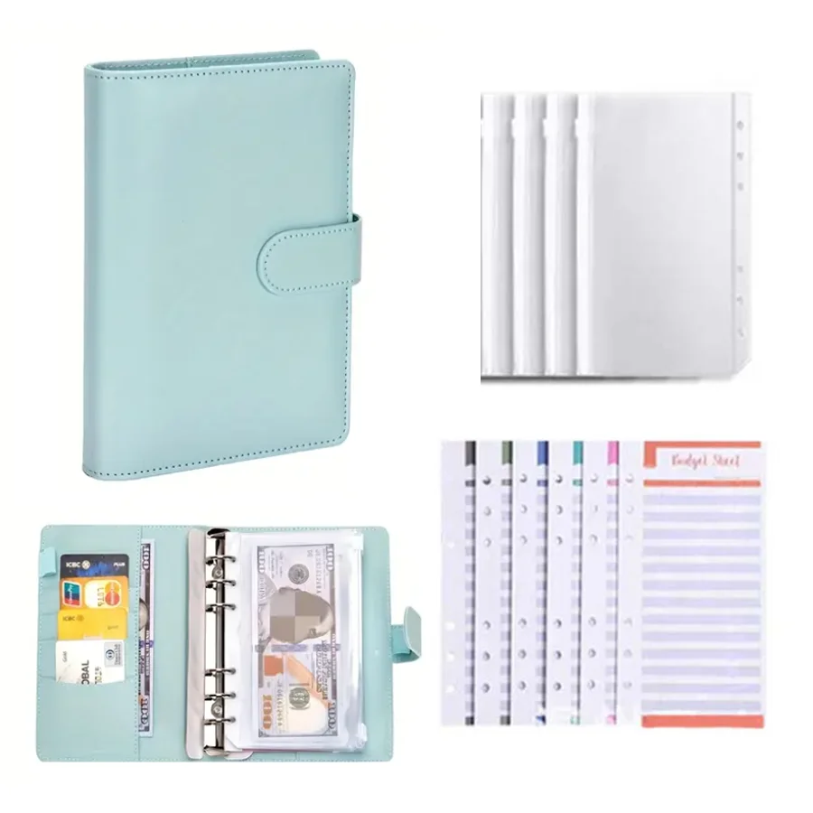 PU-Leder-Budgetordner mit Geldumschlägen, Taschen, Reißverschluss, kleiner französischer Budgetbeutel-Ordner zum Geldsparen, A6-Planer-Organizer – Detail 9