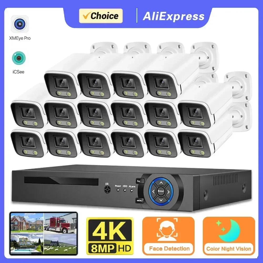 

8MP 4K 16CH CCTV System AHD Analog Kit Outdoor Color Night Vision AI Motion Detection H.265 Video Surveillance BNC Security Cam