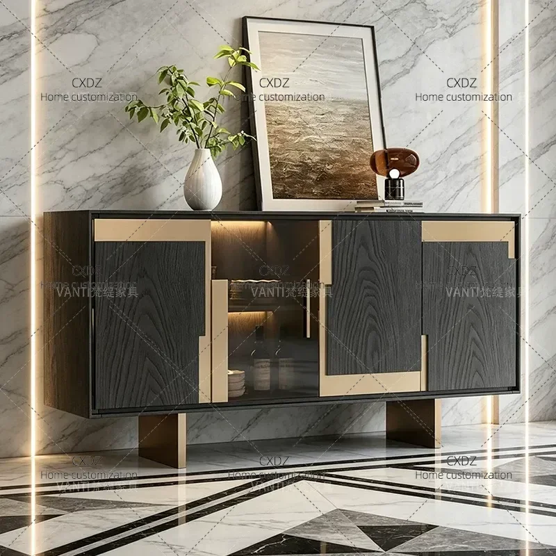 Modern Light Luxury Dining Side Cabinet High End Glass Wine Storage Shelf Simple Restaurant Decorative Display Unit for Home