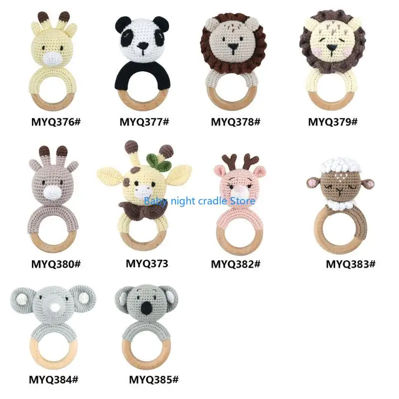 J2FF اليدوية أميجورومي الكروشيه لطيف الطبيعية لعبة عضاضة للكروشيه حشرجة للطفل صديق الغابة الأرنب الباندا-على الخشب الطبيعي