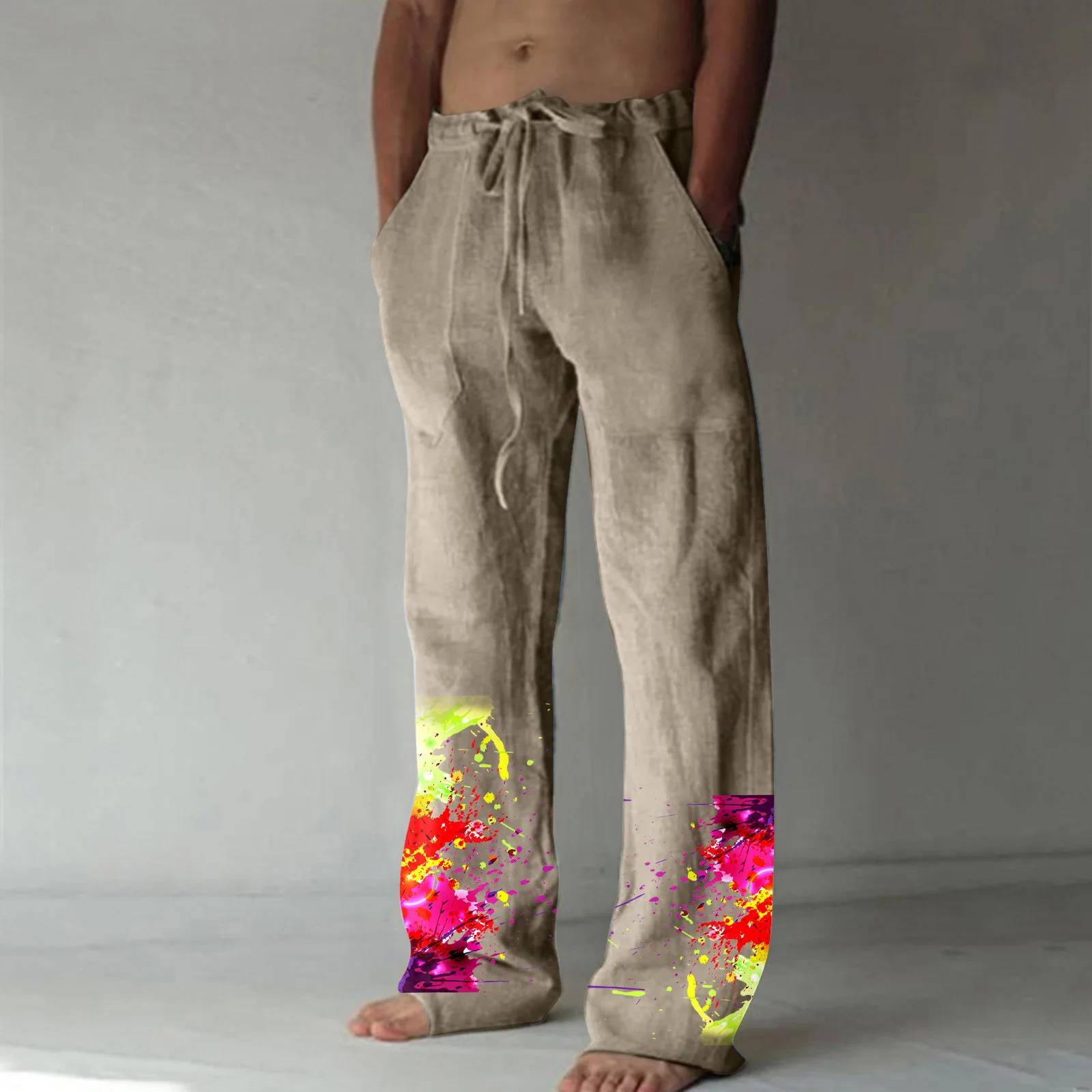 New cross-border drawstring elastic waist straight leg pants with flame pattern 3D printed casual oversized sports pants