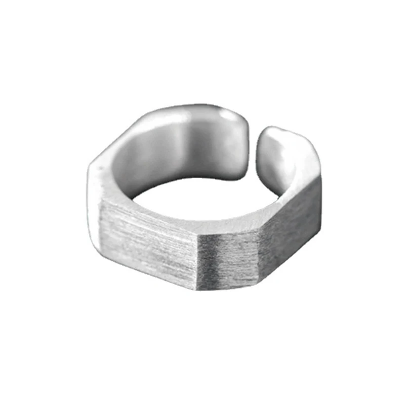 Foxanry Silver Color Scrub Square Geometric Ring For Women Couples Creative Design Fashion Simple Personality Party Jewelry Gift