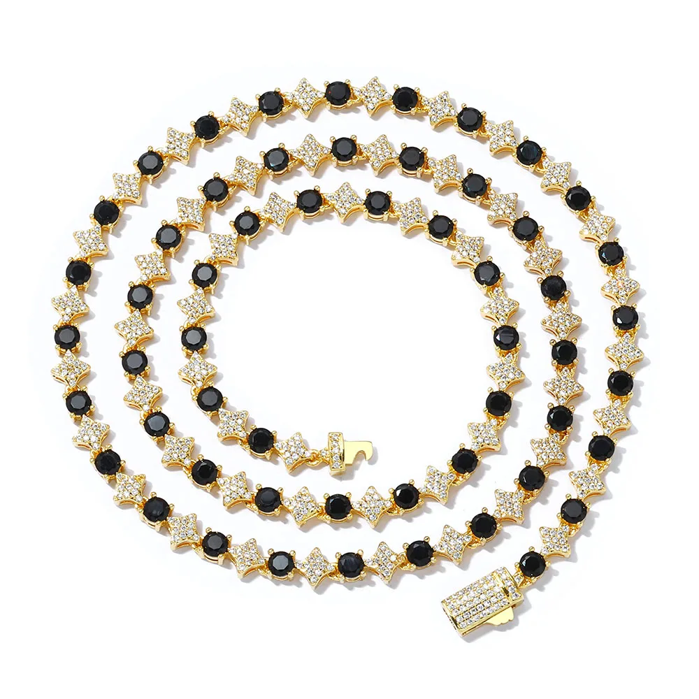 Bling Iced Out Star Tennis Chain Hip Hop Jewelry 5A CZ Diamond Black White Necklace for Women Best Couple Gift