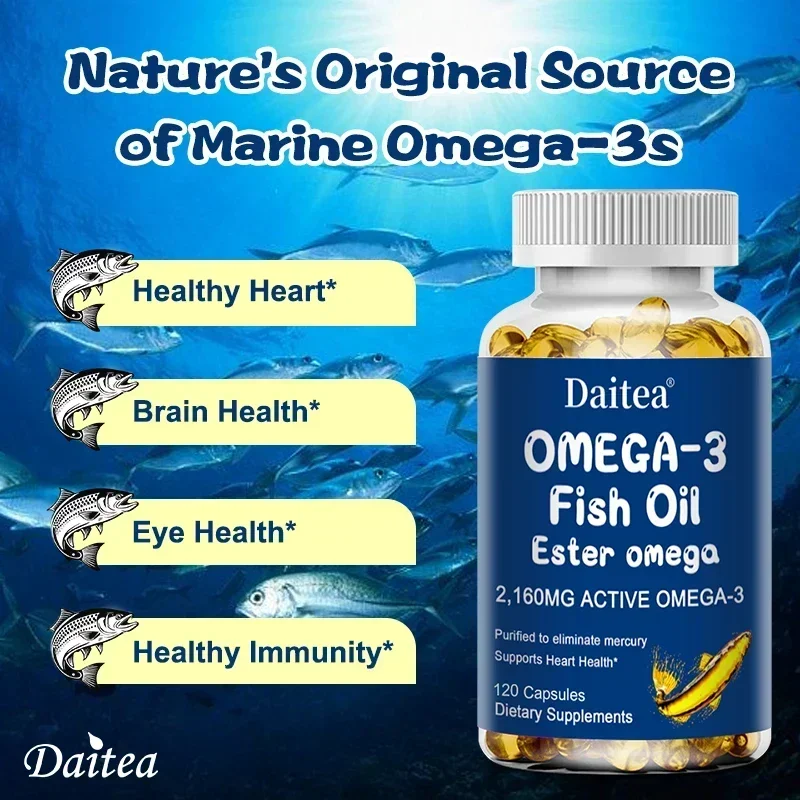 Omega Softgels - Concentrated Omega-3 Fish Oil, EPA & DHA Non-GMO Gluten-Free Supplement for Heart, Brain, Eyes & Immune Health