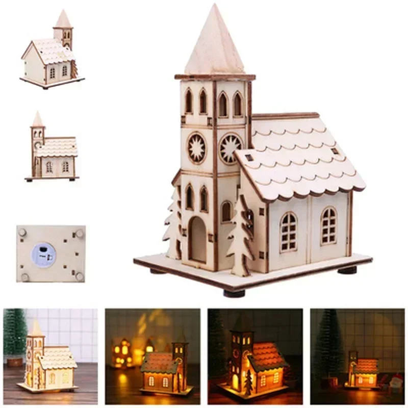 Navidad Christmas LED Light Wooden House Luminous Cabin Christmas Decorations for Home Xmas Tree Ornaments New Year 2024 Gifts