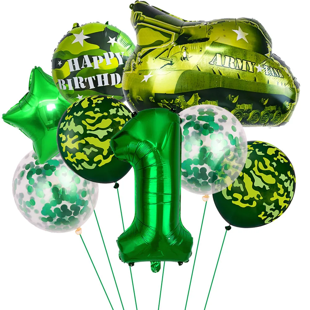 14pcs/set Camouflage Ballons Military Camouflage Party Latex Ballon Tank Balloon Army Soldier Themed 1-9th Birthday Decorations