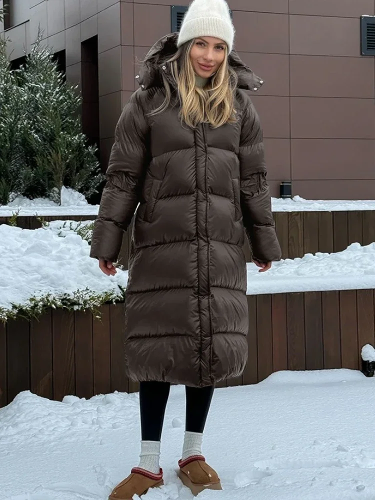 Długi zimowy płaszcz parka z kapturem dla kobiet, casualowy, luźny, ciepły, z długimi rękawami, z kieszeniami na zamek, nowy płaszcz damski parka.