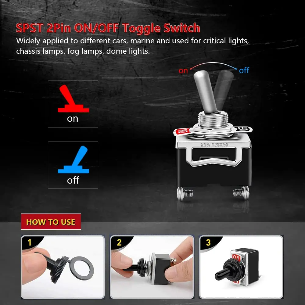 8 Pack 2 Pin ON Off SPST Car Rocker Switches 20A 12V Heavy Duty Waterproof Toggle Switch