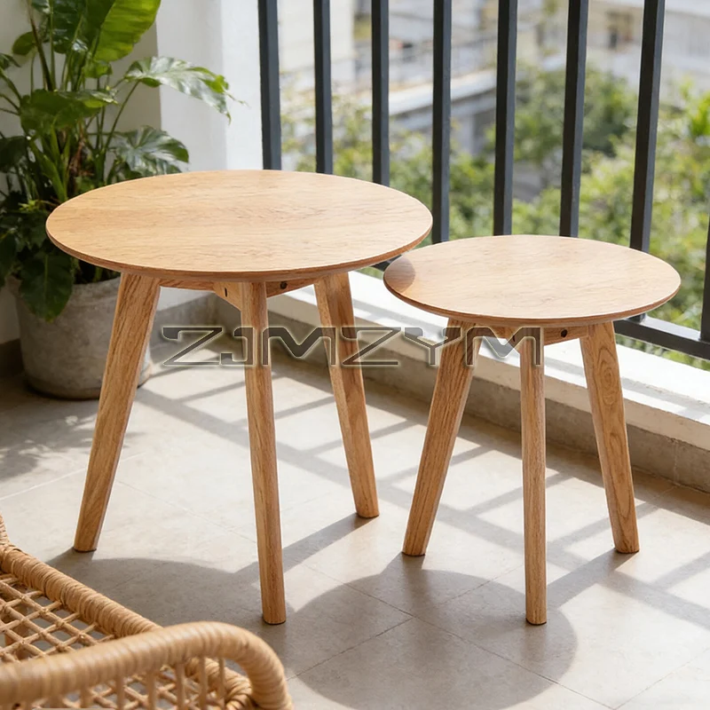 Wood Round Coffee Table Moddern Side Table Decoration Living Room Tea Desk Study Reception Table for Laptop