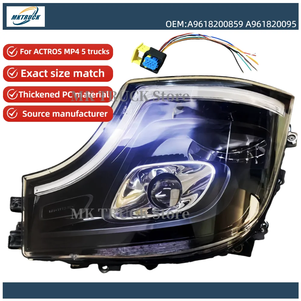 24V retrofit for MP4 ACTROS MP5 MP6 LED Headlight assembly with plug for Mercedes truck parts A9618200859 A961820095