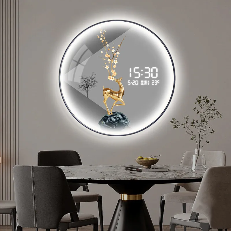 Modern Wall Clock Digital Display Silent Temperature Clock Living Room Home Decorative Painting Bedroom Dining Room Circle Watch