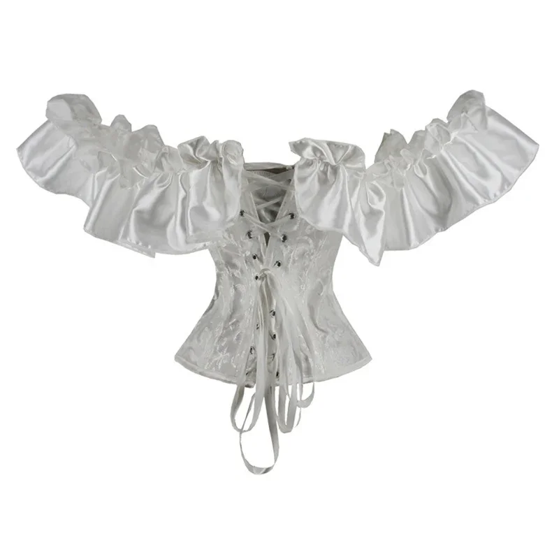 Gothic Off-Shoulder Korsett-Bluse Sexy Bustier Korsett-Top mit Rüschen und Gürtel Schlankmachendes Modellierendes Damen-Trägerkorsett Bühnen-Shapewear – Detail 11