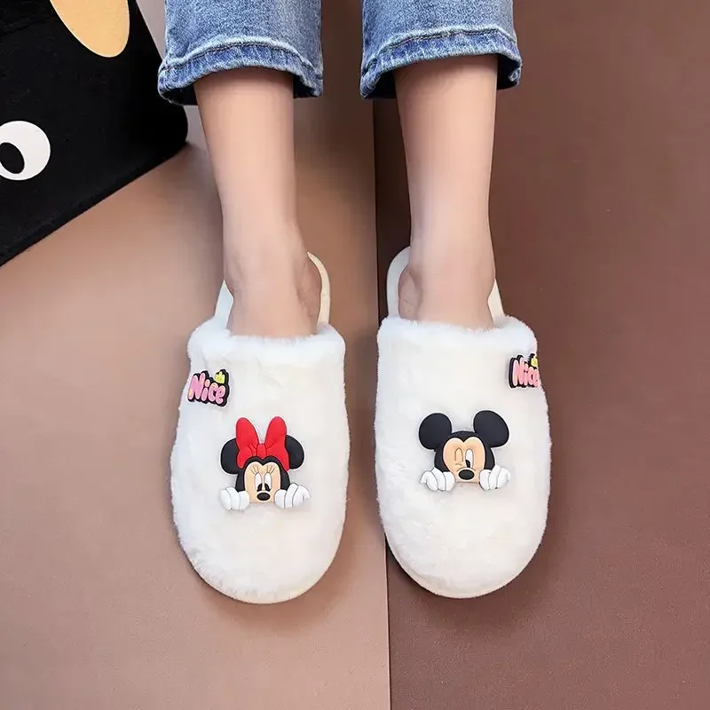 Disney Mickey Minnie cute creative anime character autumn and winter cotton slippers kawaii simple cartoon home slippers gift