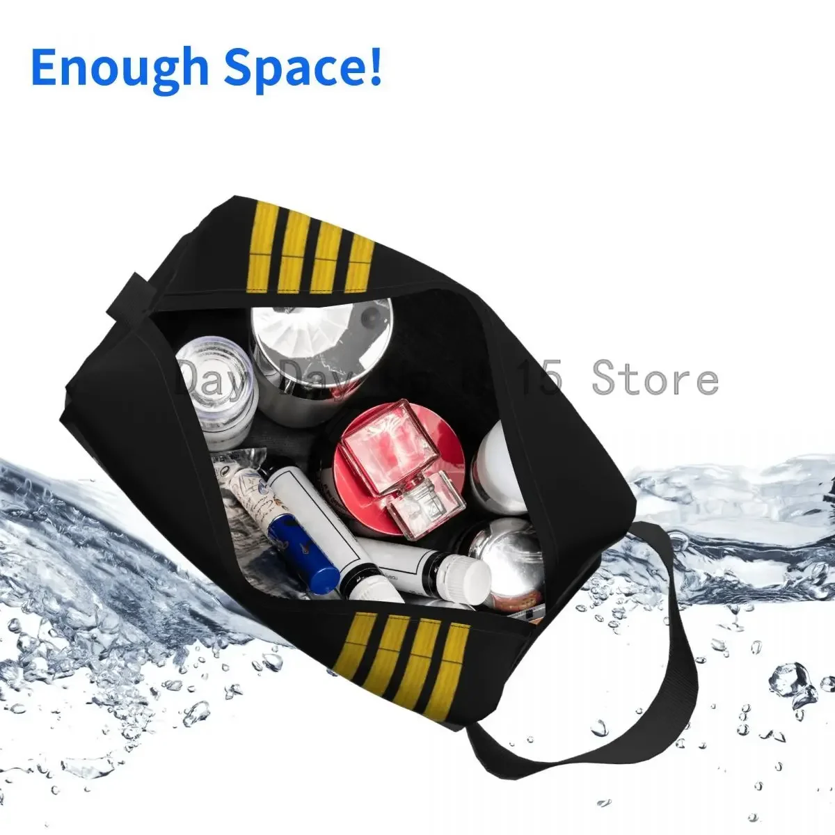 Pilot Captain Stripes Cosmetic Bag Fashion Large Capacity Aviation Airplane Aviator Makeup Case Beauty Storage Toiletry Bags