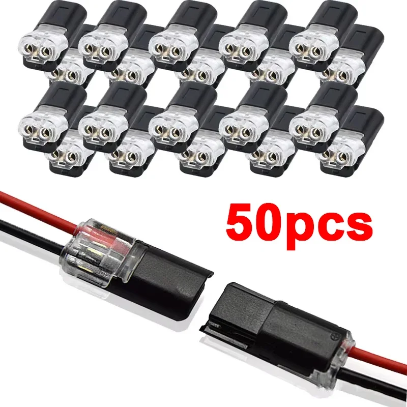50pcs Double-Wire Plug-in Connector with Locking Buckle Pluggable LED Wire Connector 2 Pin 2 Way Universal Compact Wire