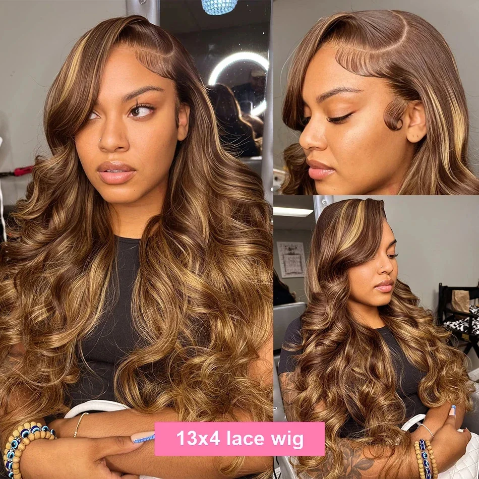 30 34 Inch Highlight Body Wave 13x4 HD Lace Front Human Hair Wigs 4/27 HD Transparent 13x6 Lace Frontal Wig Brazilian For Women