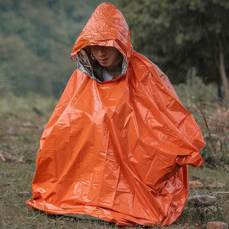 Notfall Wasserdicht Regenmantel Aluminium Film Einweg Poncho Isolierung Regenbekleidung Decken Camping Überleben Regen Mantel Ausrüstung