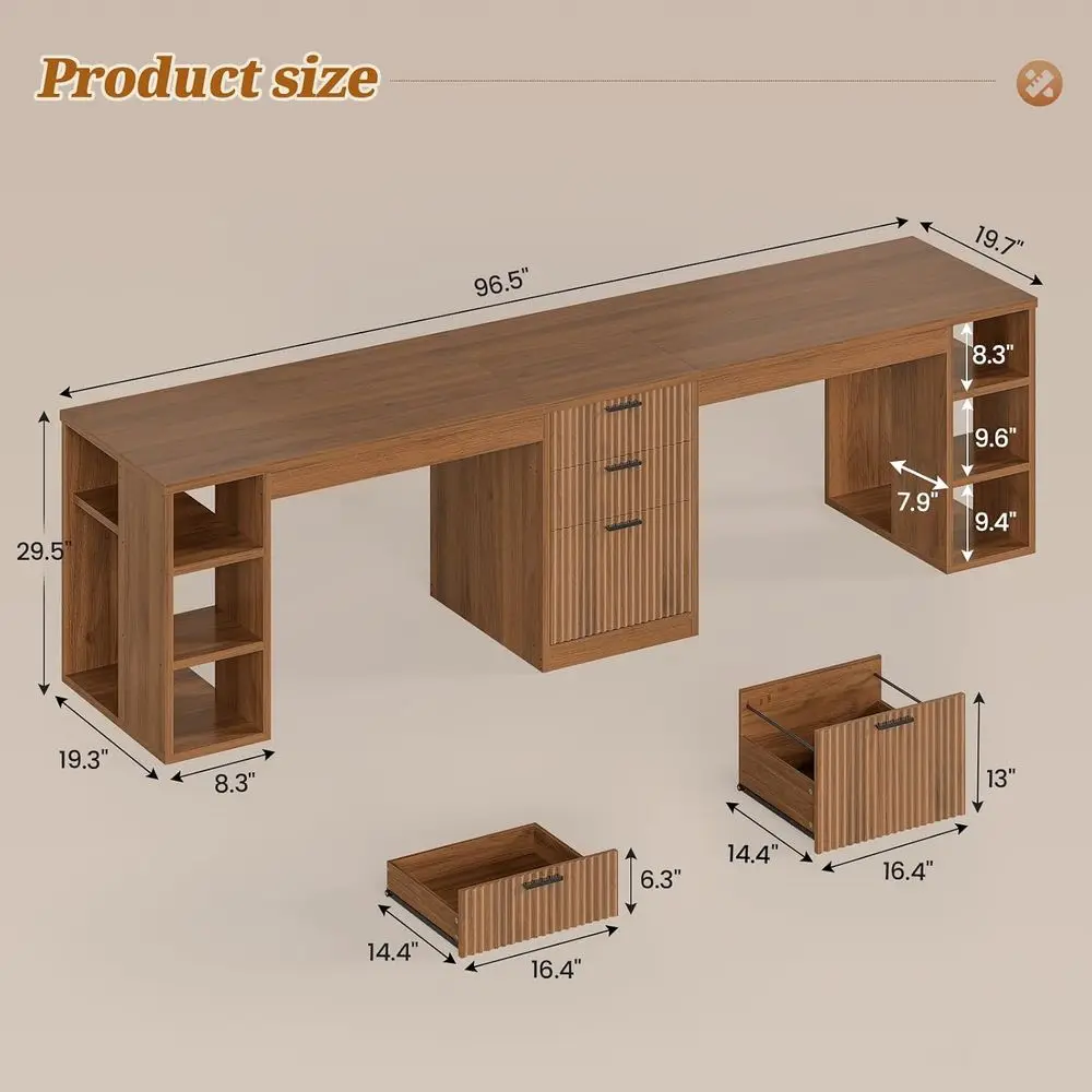 96.5 Computer Desk with Desks, 2 Person Home Office Desk, Gaming Double Desk with Storage Shelves, Long Two Person Writing Desk,