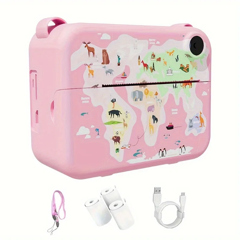Kids Camera Instant Print, Portable Travel Digital Camera Toys for boys and grils with 720P Video, with 3 Rolls Printing Paper