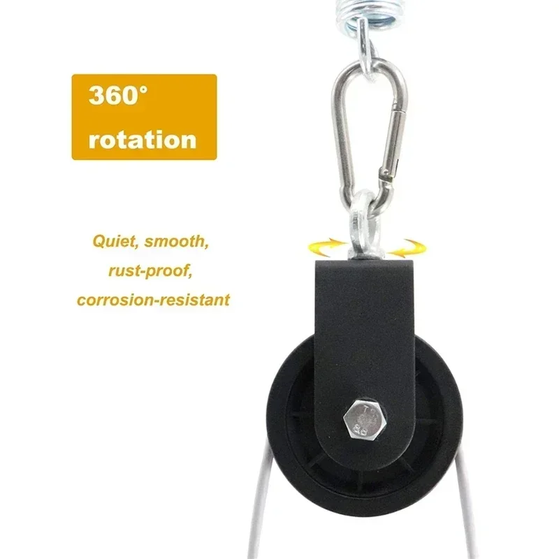 Silent Gym Cable Pulley with Hanging Straps and Carabiner, 360 Rotation Smooth Silent Pulley, DIY Attachment Projects G99D