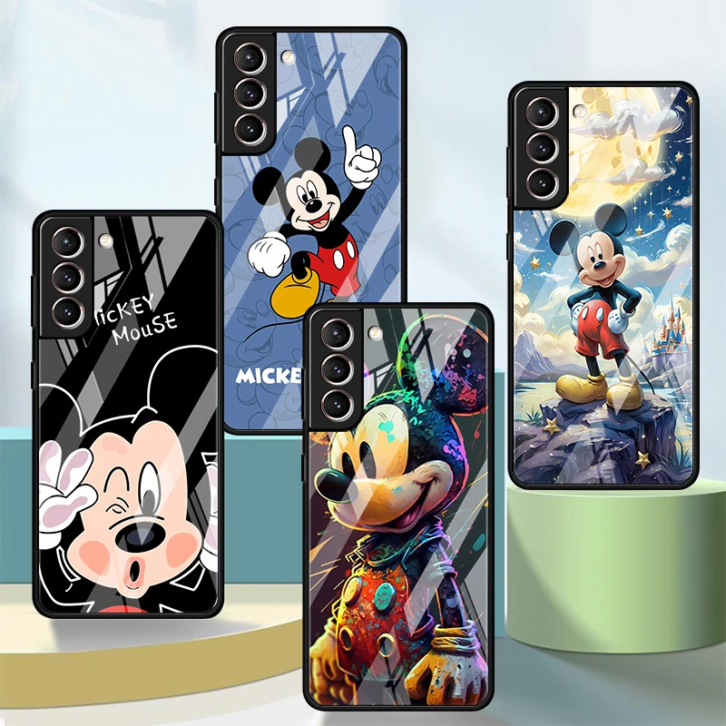 

Disney Mickey Mouse Glass Case For Samsung Galaxy S23 S24 S22 Ultra S20 FE S21 S10 Lite S9 S8 Plus S10e Note 20 10 Phone Cover