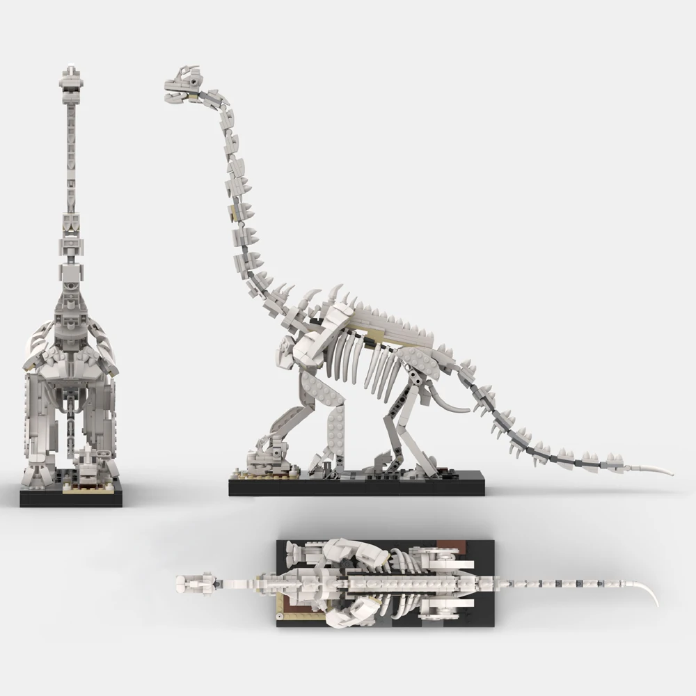 MOC Ideas Jurassiced Dinosaur Skeleton Fossil Giraffatitan Tyrannosaurus Rex 21320 Building Blocks Display Model Toys Gift