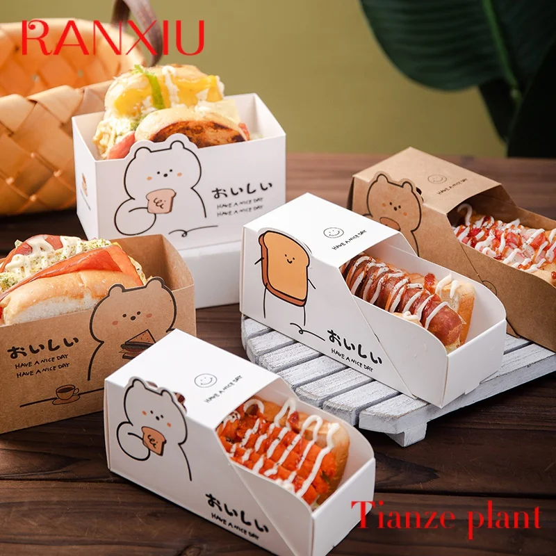 Custom custom disposable hot dog breakfast bread lunch dessert drop sandwich paper packaging drawer box for food