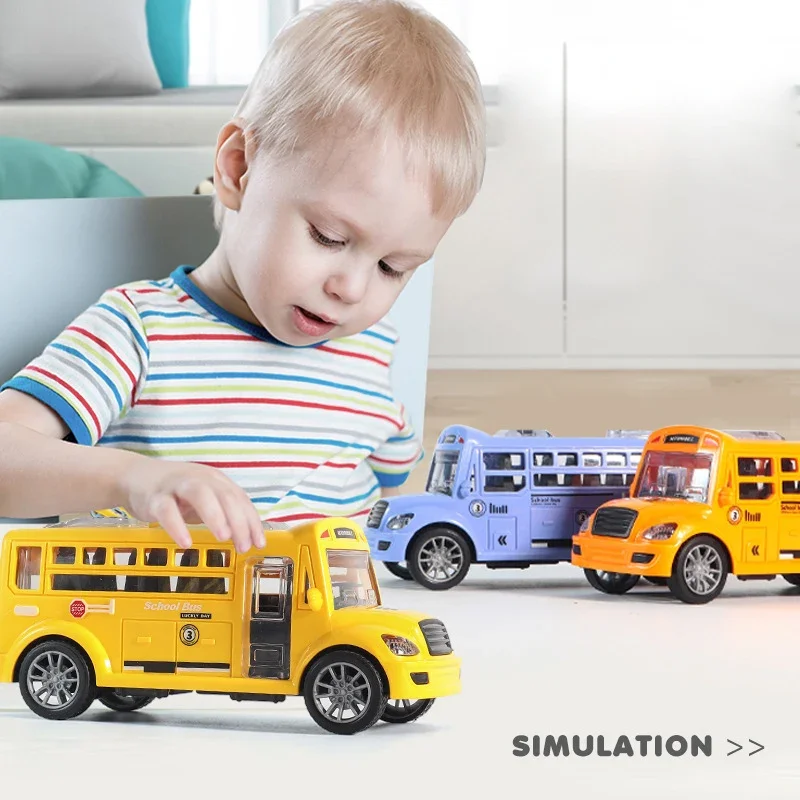 

School Bus Model Car Children's Toy with Opening Doors Inertia Car for Kids Educational Transportation Model Toys for Boys Gift