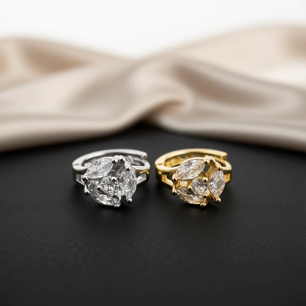Marquise Cluster Huggie Earrings Multi‑stone Prong Setting Hinged Hoop Design Daily Banquet Dating Jewelry For Elegant Ladies