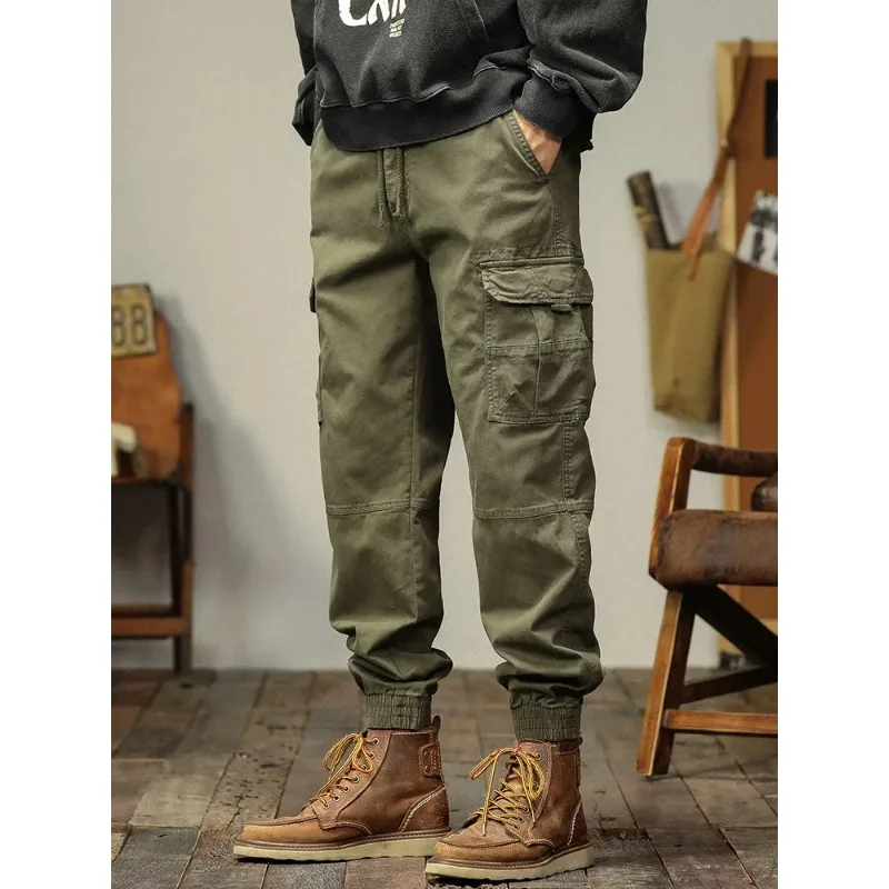

Men Cargo Pants Multi-Pockets Workwear Drawstring Casual Jogger Pant Male Ankle-Length Cotton Baggy Trousers 2025 Autumn New