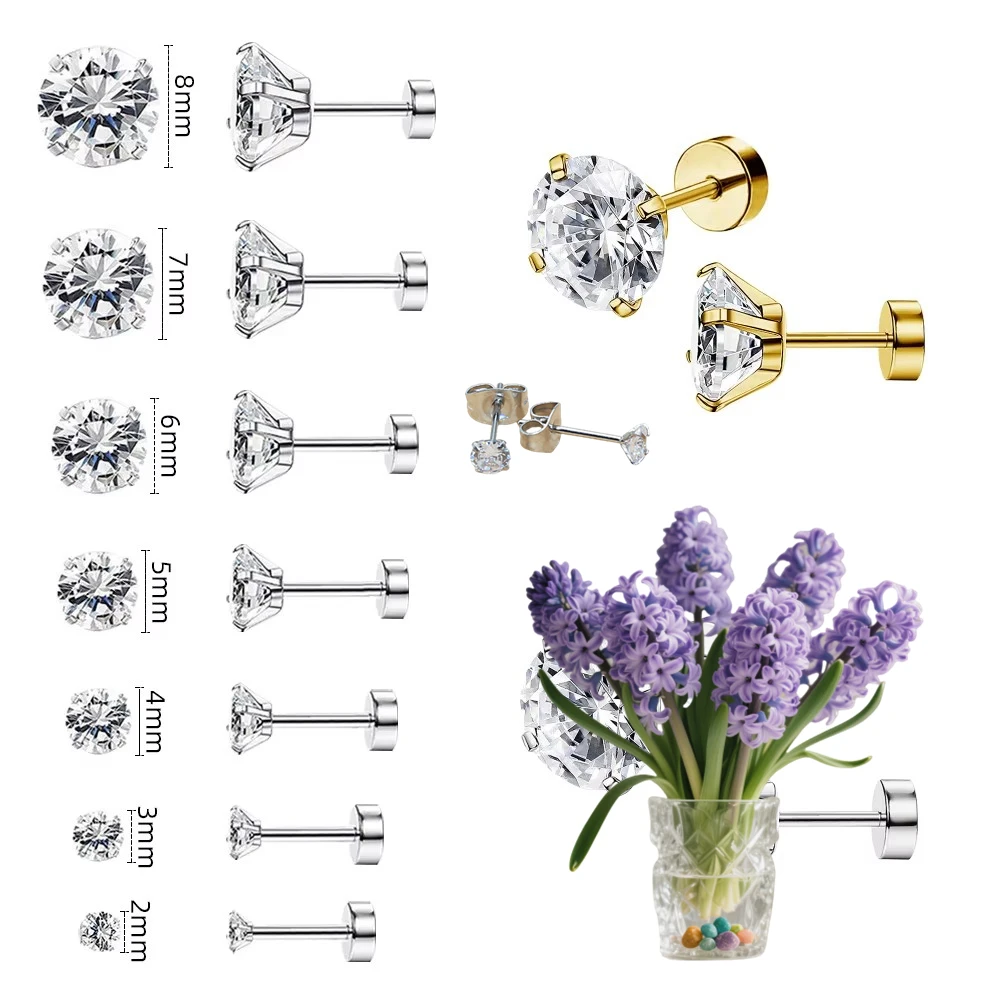 

Hypoallergenic Round Stainless Steel Stud Earrings Women Minimalist Elegant Durable Tarnish-Free Pierced With Thin Needle