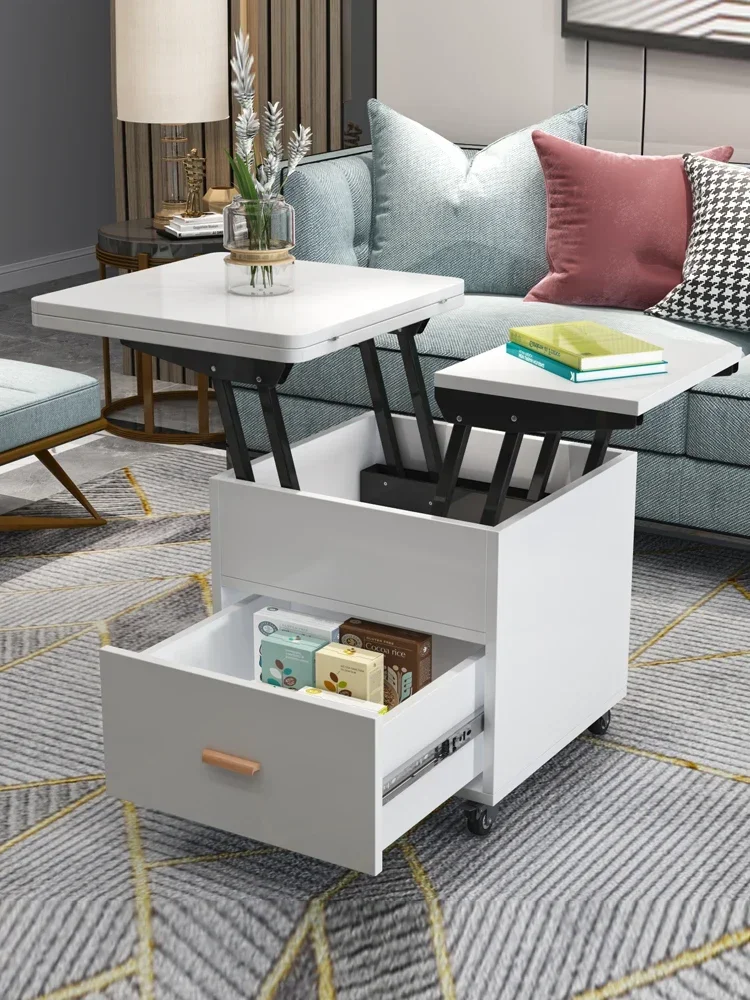 Multi functional folding and lifting coffee table,  dual-purpose, extendable and simple household with wheels for movement