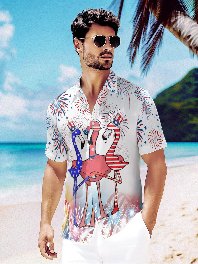 

Hawaiian Shirt Creative Ostrich Print Short Sleeve Shirt for Men Harajuku Y2k Streetwear Tops Beach Party Shirts Cozy Clothes