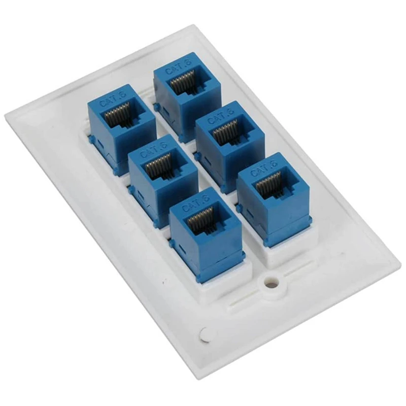 Cat 6 Ethernet Wall Plate 6 Port,Ethernet Wall Plate Female-Female Removable Compatible with Cat7/6/6E/5/5E