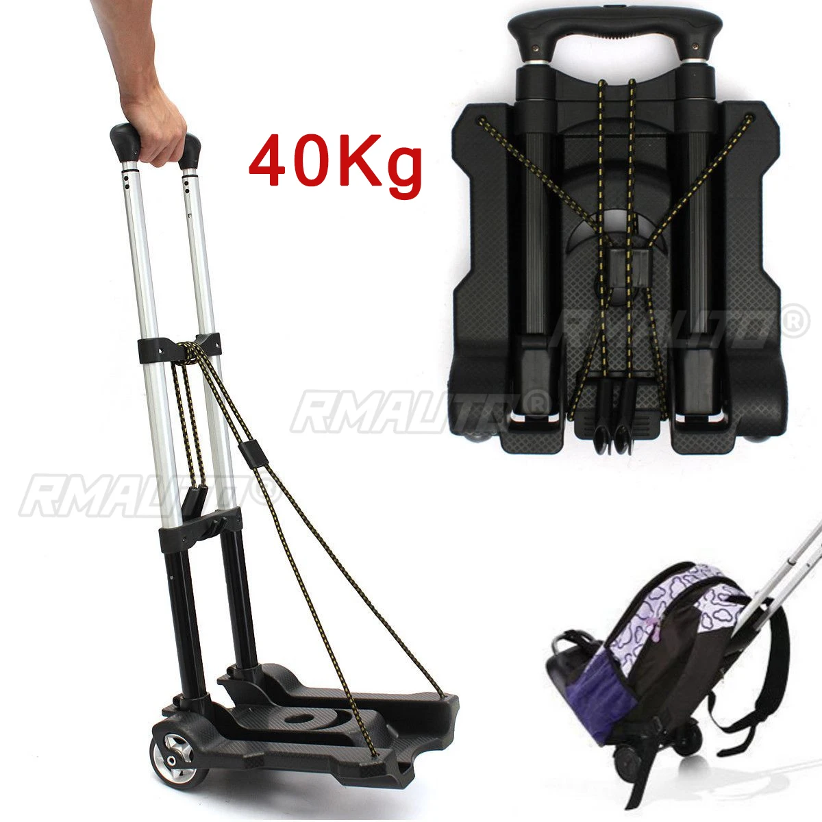 

40kg Heavy Foldable Hand Sack Wheel Trolley Folding Truck Barrow Travel Luggage Shopping Portable Home Use Car