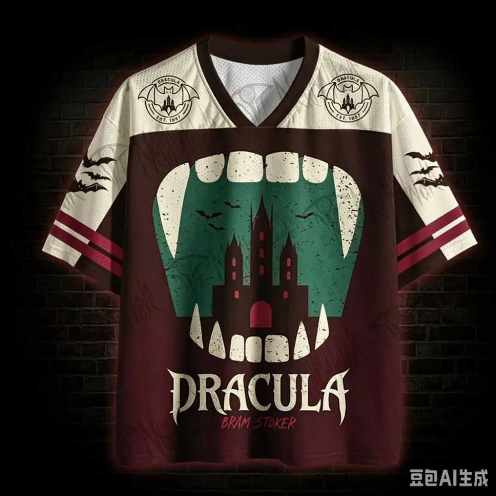 Gothic Vampir Sommermode Neues Design Halloween 3D-Druck Herren Damen V-Ausschnitt Sport-T-Shirt Street Y2K Eltern-Kind-Kleidung – Detail 6