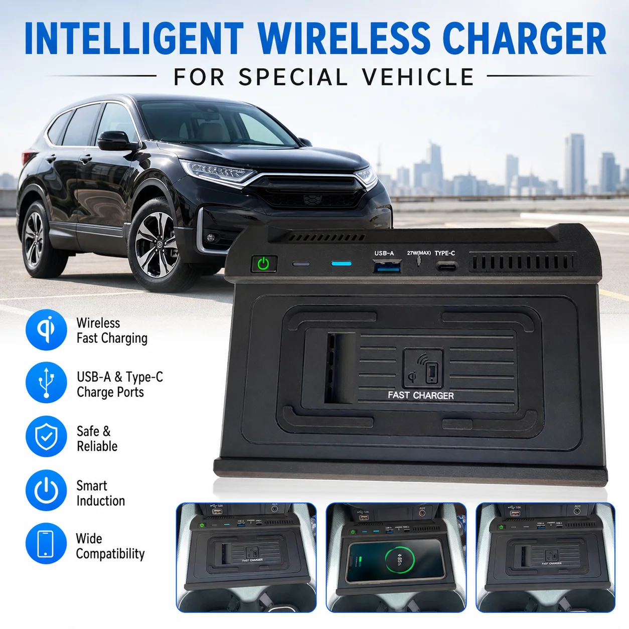 Universal Wireless Car Charger Holder for Honda CR-V 2020-2022 Vehicle Accessory Phone Stand Compatible with Xiaomi iPhone