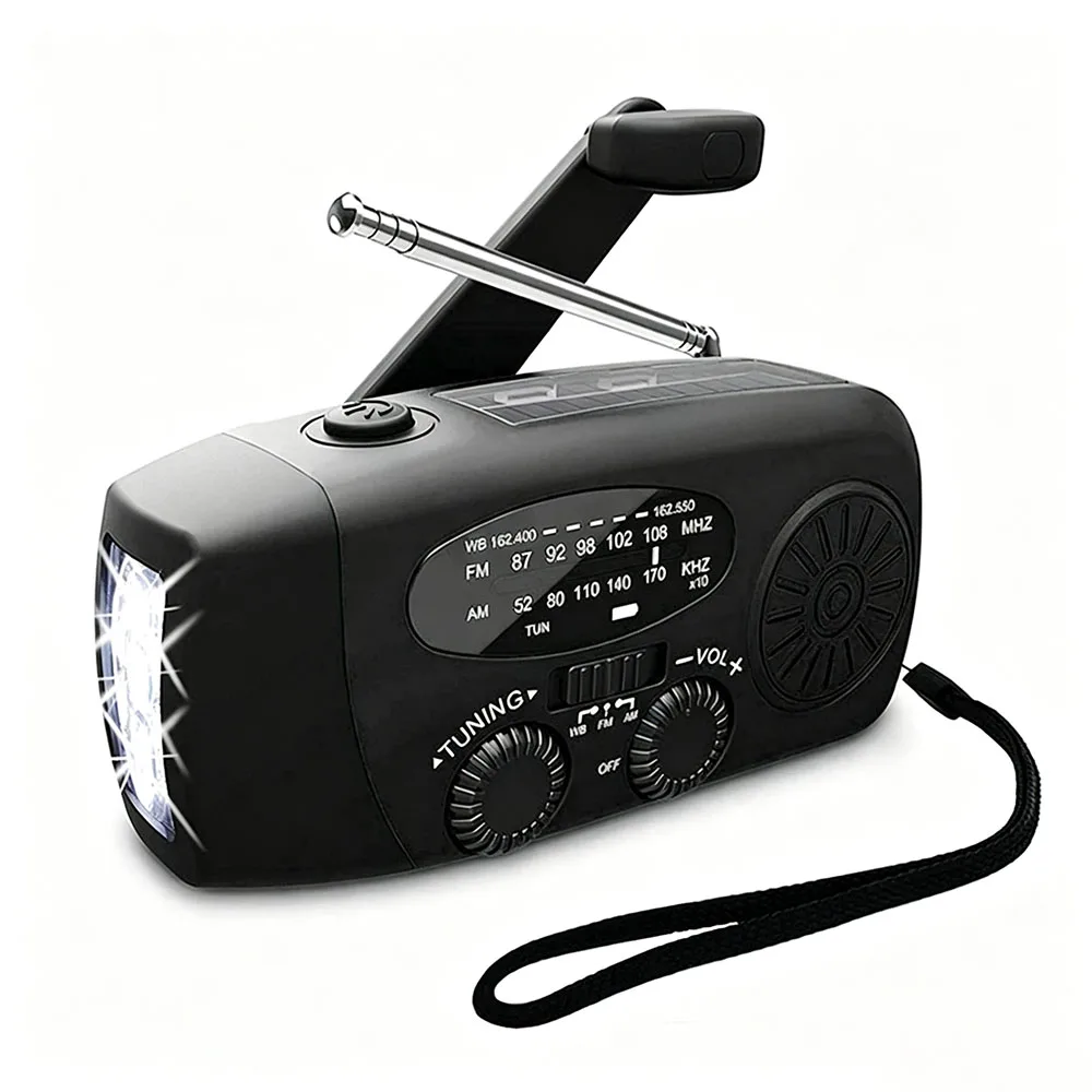 Portable Multifunctional Emergency Radio Hand Crank Solar NOAA AM FM Weather Radio LED Flashlight 2000mAh Power Bank USB Charge