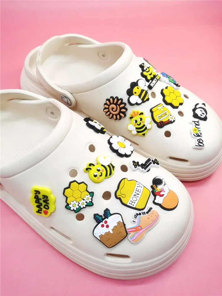 Lovely Cartoon Bee PVC Shoe Charms Colorful Croc Clogs Accessories Funny Diy Buckle Decoration Croc Ornaments Women Kids Gifts