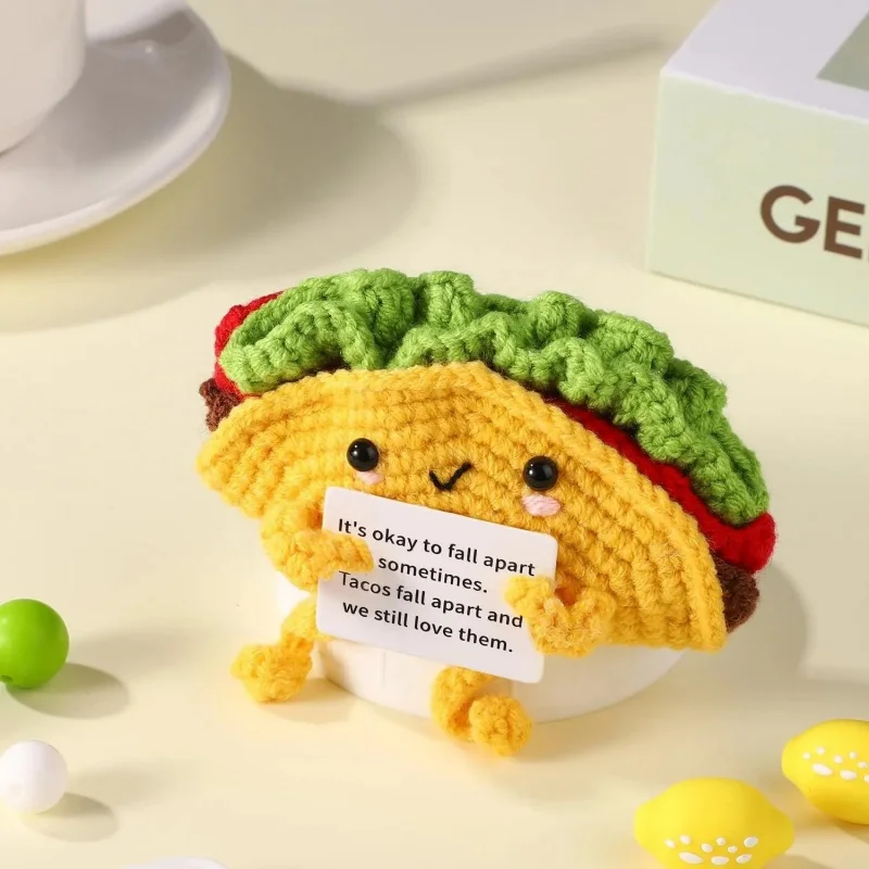 Emotional Support Crochet Doll - Handmade Sandwich Taco Positive Energy Desktop Ornament Christmas Birthday Gift for Food Lovers