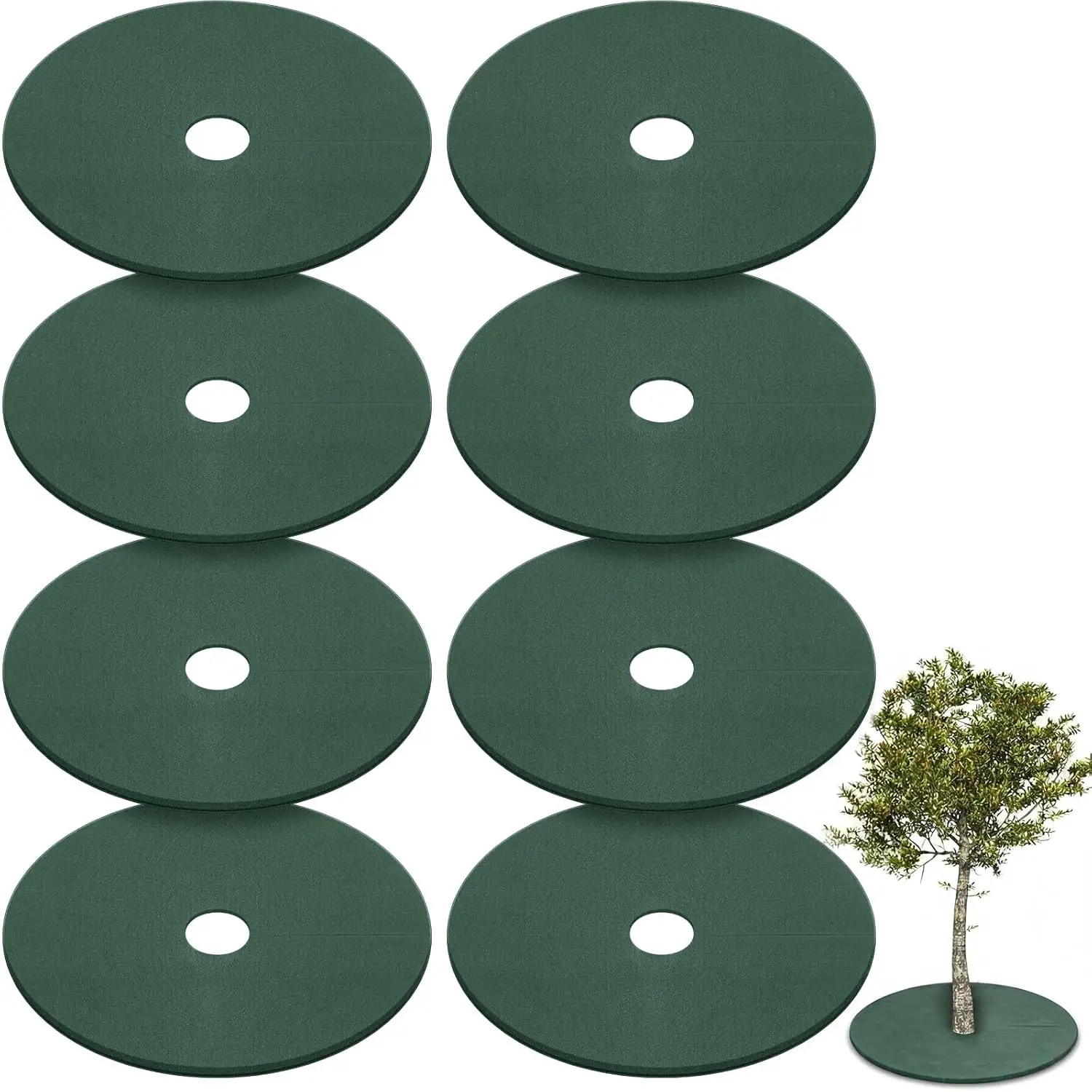 8 Pack 32.2 Inch Non Woven Tree Mulch Ring Thickened Tree Mat Protector Reusable Trees Weed Mat Round    Trees Root Barr