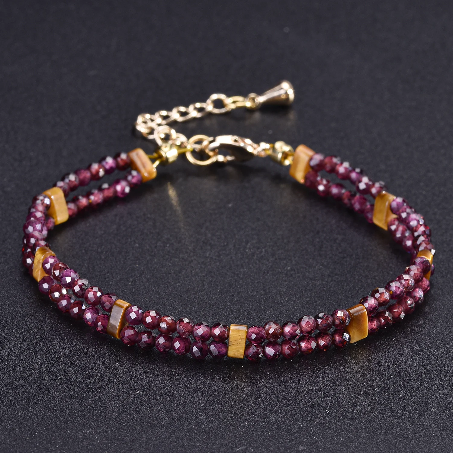 3mm Dainty Red Garnet Bracelets for Women January Birthstone Bracelet Double Row Luxury 14k Gold Plated Copper Jewelry