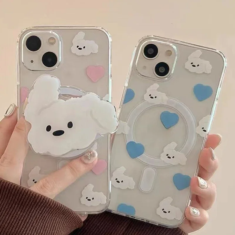 한국어 귀여운 베이지 강아지 마그네틱 홀더 그립 Tok Griptok 전화 스탠드 홀더 지원 IPhone 15 16 Pad Magsafe Smart Tok