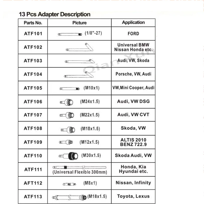 13pcs Atf Transmission Filling Adapter Set Machine Fuel Dispenser Pumping Oil Changer Gearbox Oil Filler Tool Joint